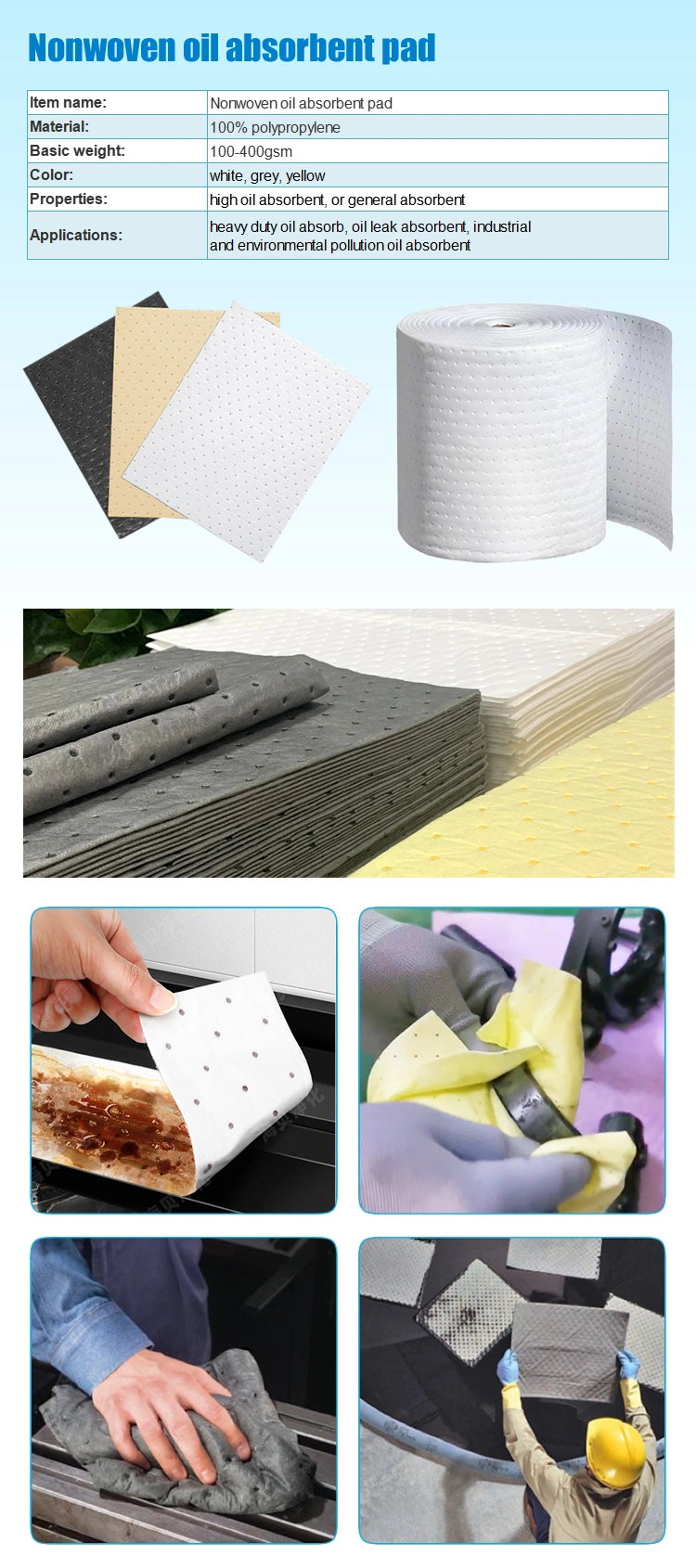 Universal Absorbent Roll Oil and Liquid Absorb Meltblown Nonwoven Clean Wipe